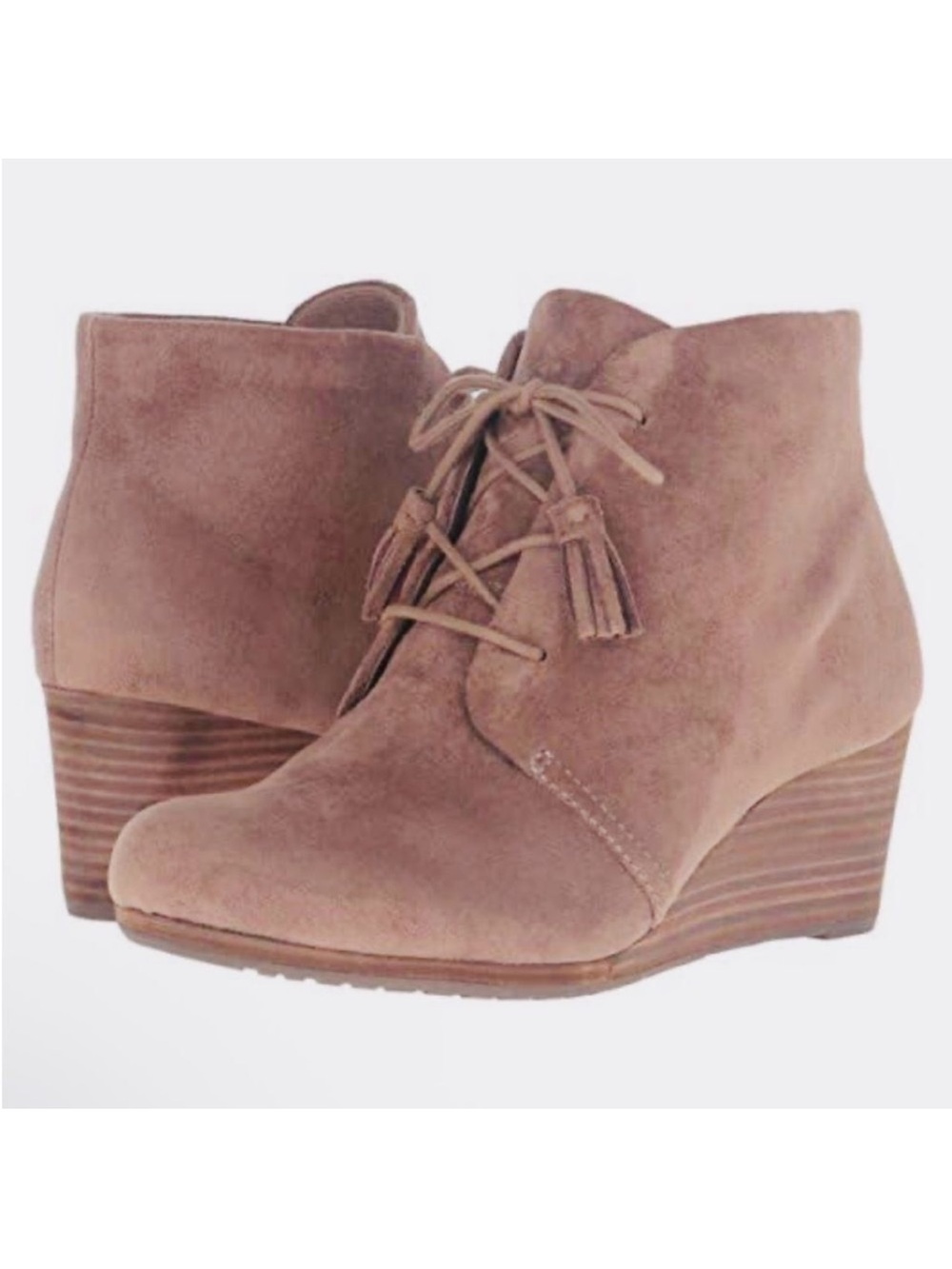 NWB Dr Scholl's Women's Dakota Wedge Bootie Size 7.5 Tan Ankle Boots Tassel Tie